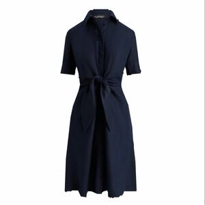 Ralph Lauren Wakana Navy Linen Shirtdress Size 16 | Tie Waist Midi Dress